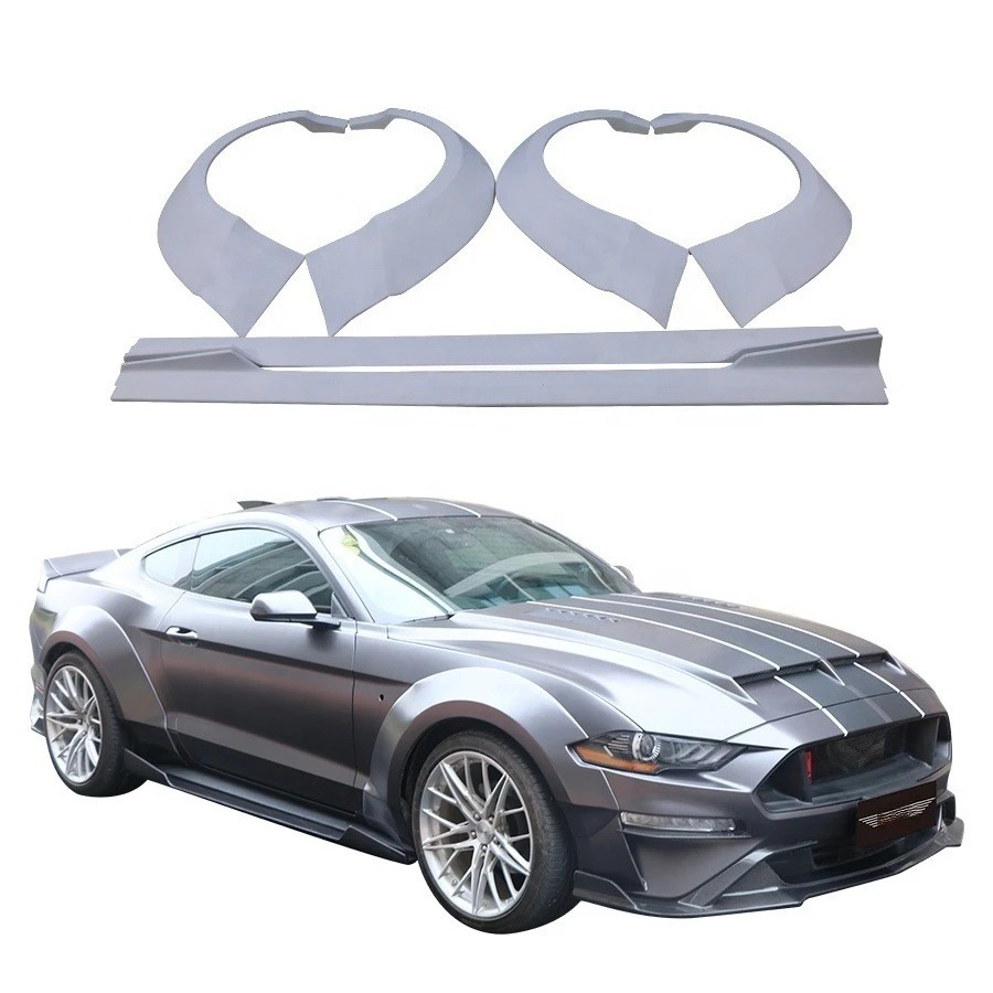 for Mustang Wide Body Kit with New Bumper Side Skirts Rocker Panels Eyebrow Wheel-Fender Flares Black Primming 100% Fit